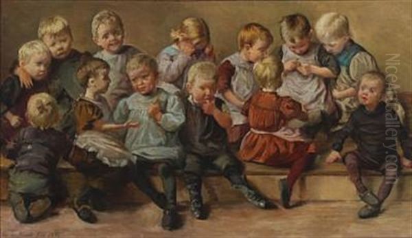 Children From A Foster Home Oil Painting by Emilie (Caroline E.) Mundt