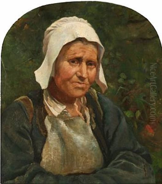 An Old Woman From Brittany Oil Painting by Emilie (Caroline E.) Mundt