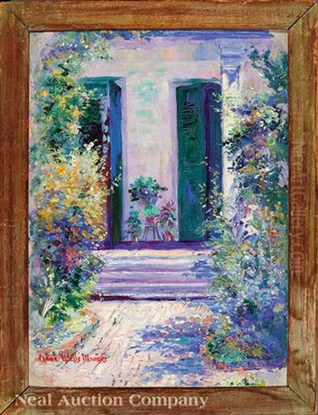 French Quarter Courtyard Oil Painting by Anne Wells Munger