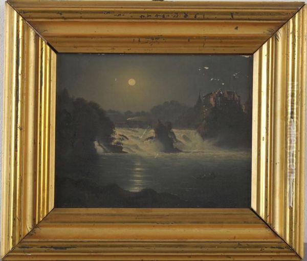 Vollmondlandschaft Mit Blick Auf Den Rheinfall Oil Painting by Anna Svenborg Billing