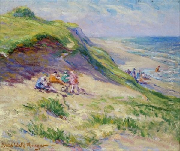 Beach With Bathers Oil Painting by Anne Wells Munger