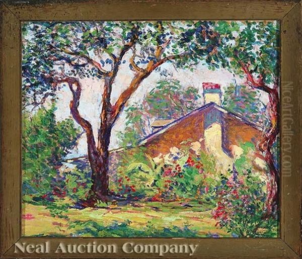 Pass Christian Cottage And Oak Tree Oil Painting by Anne Wells Munger