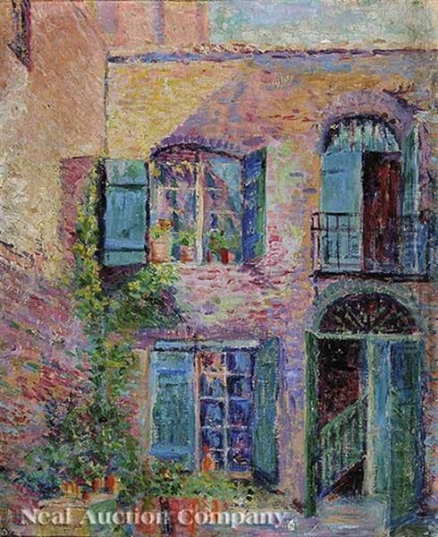 The Green Shutter, Patio On Royal Street, New Orleans Oil Painting by Anne Wells Munger