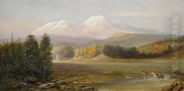 Mount Shasta With Indians Oil Painting by Gilbert Munger