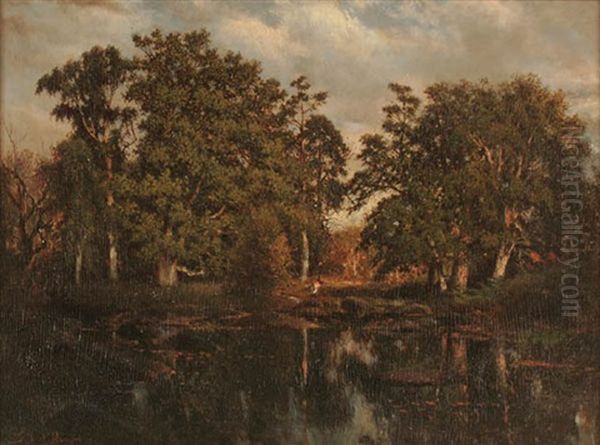 A River Landscape At Twilight Oil Painting by Gilbert Munger