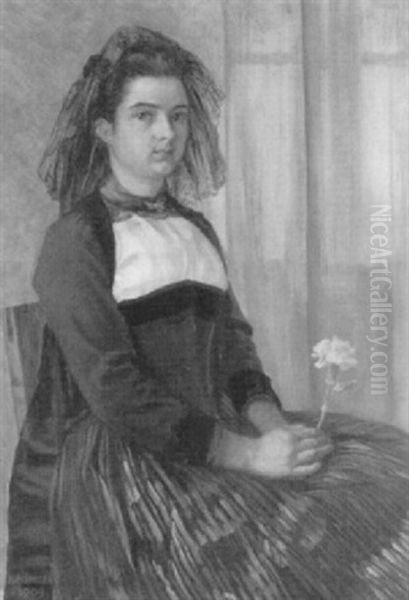 Portrat Einer Sitzenden Jungen Frau Im Trachtenkleid Oil Painting by Rudolf Munger