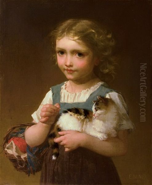 Portrat Einer Sitzenden Jungen Frau Im Trachtenkleid Oil Painting by Emile Munier