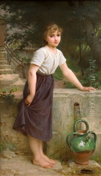 Portrat Einer Sitzenden Jungen Frau Im Trachtenkleid by Emile Munier