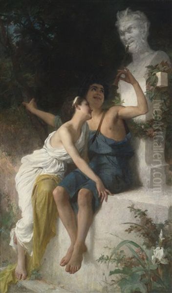 Young Lovers Mocking Pan Oil Painting by Emile Munier