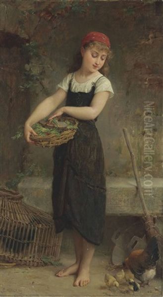 Feeding The Chicks Oil Painting by Emile Munier