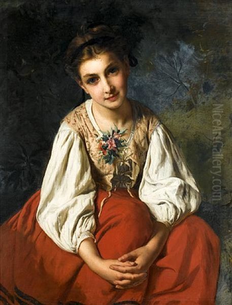 Portrait Of A Young Girl Oil Painting by Emile Munier