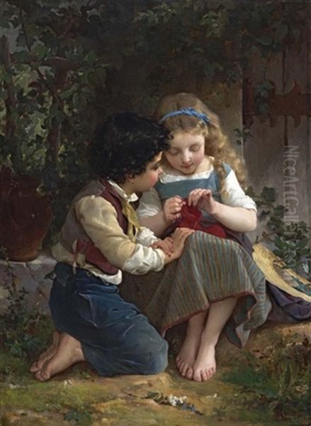 Le Lecon De Tricot Oil Painting by Emile Munier