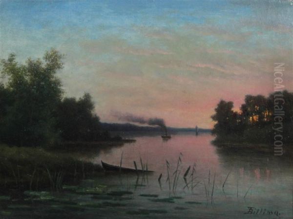 River At Dusk Oil Painting by Lars Teodor Billing