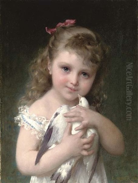 Girl With A Dove Oil Painting by Emile Munier