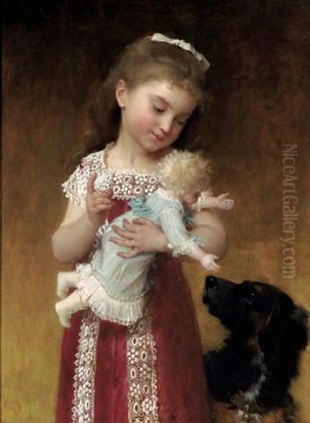 La Jeune Fille Et La Poupee Oil Painting by Emile Munier