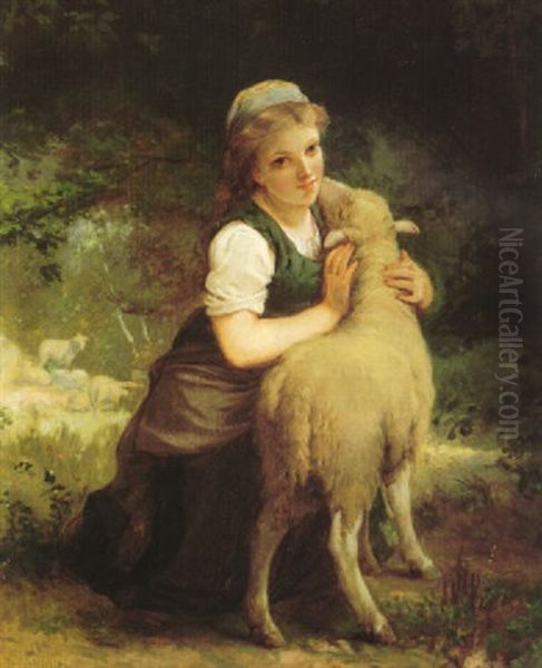 Young Girl With Her Sheep Oil Painting by Emile Munier