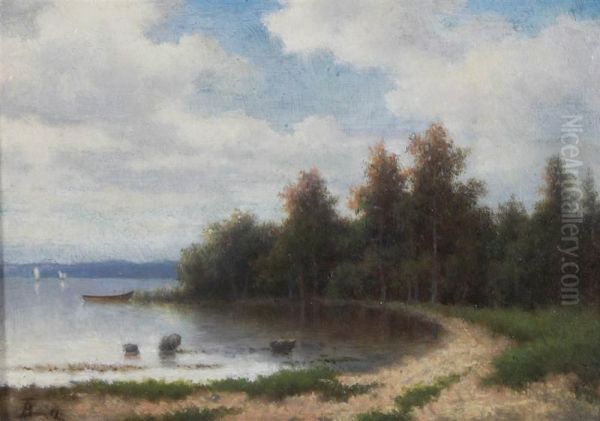 Lake View Oil Painting by Lars Teodor Billing