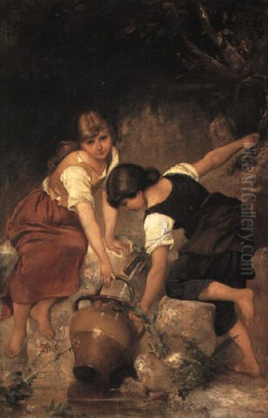 Unge Piger Ved Kilden Oil Painting by Emile Munier