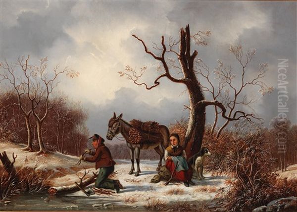 Reisigsammler Im Winter Oil Painting by Jacob Munk