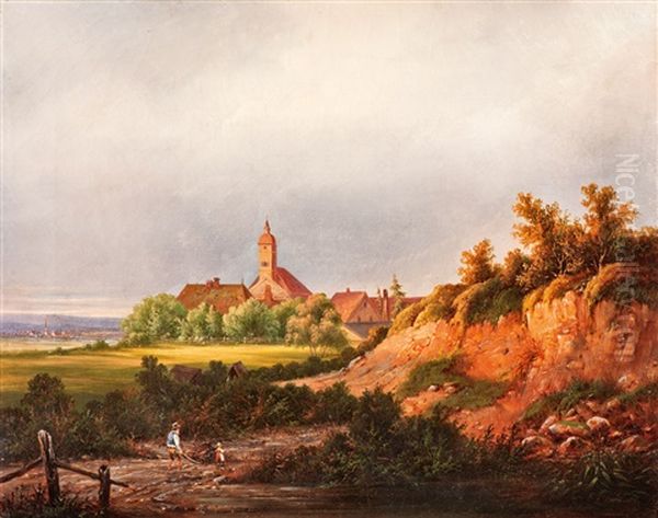 Ansicht Einer Stadt Mit Reisigsammlern Im Vordergrund Oil Painting by Jacob Munk