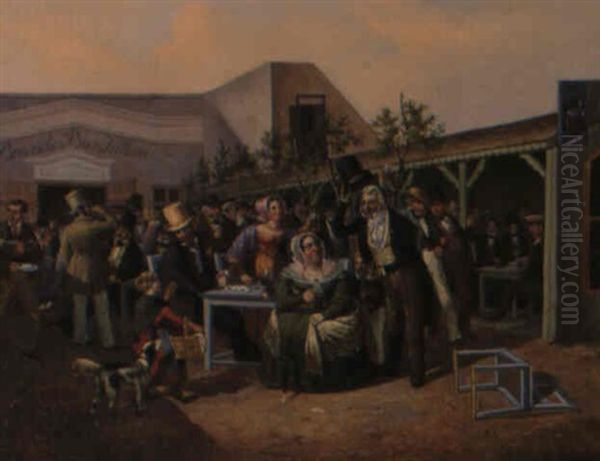 Bayerische Bierkellerei In Berlin Oil Painting by Jacob Munk