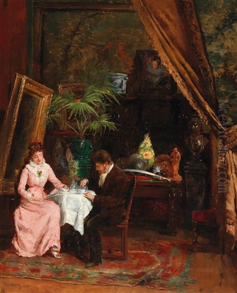 Salon Interior Oil Painting by Mihaly Munkacsy