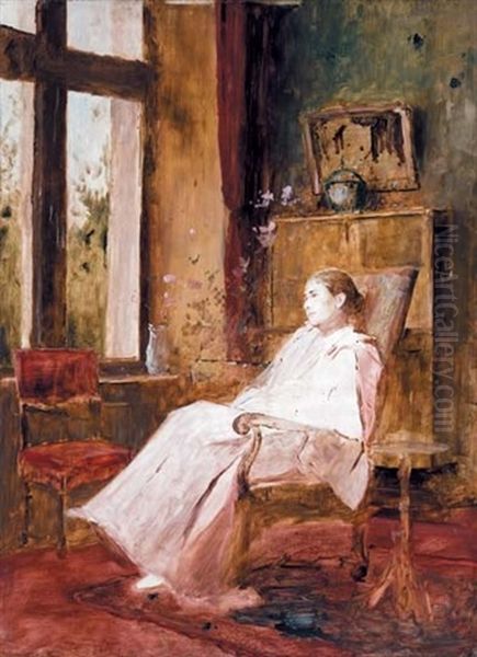 Sitting Woman In Interieurs Oil Painting by Mihaly Munkacsy