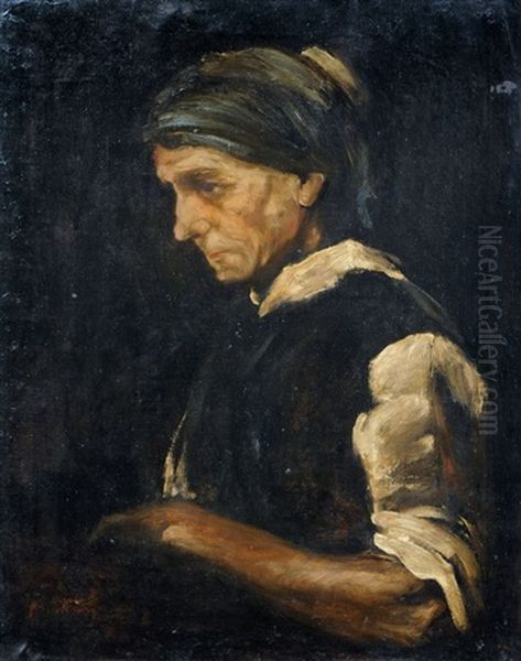 Side-face Portrait Of An Elderly Peasant Woman Oil Painting by Mihaly Munkacsy