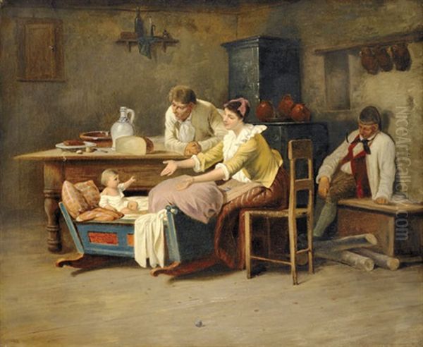 Peasant Interior Oil Painting by Mihaly Munkacsy