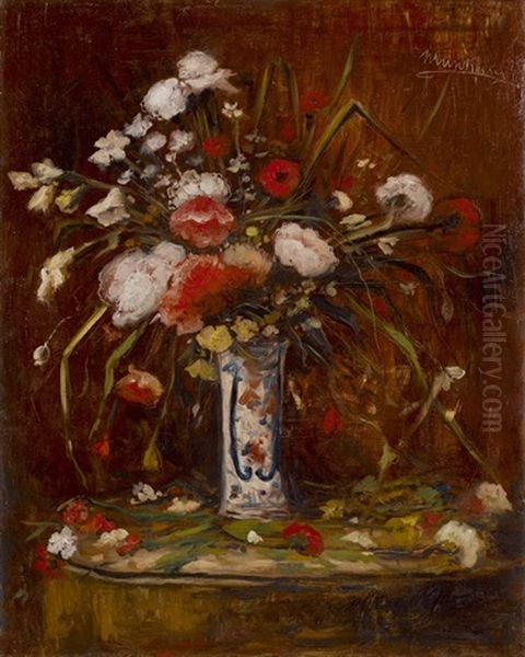 Blumenstrauss In Einer Vase Oil Painting by Mihaly Munkacsy