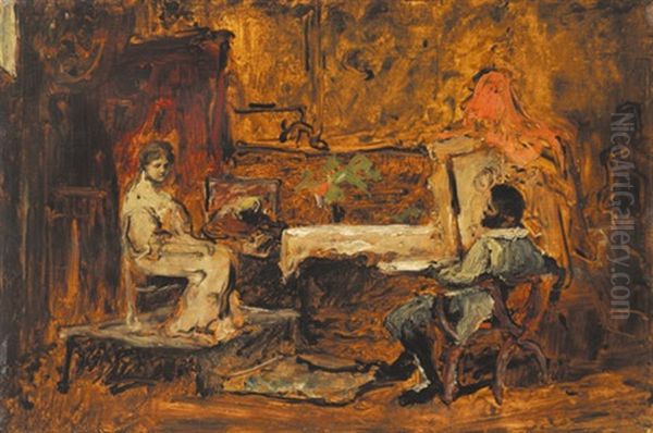 Painter And His Model Oil Painting by Mihaly Munkacsy