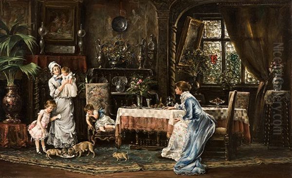 Two Families Oil Painting by Mihaly Munkacsy