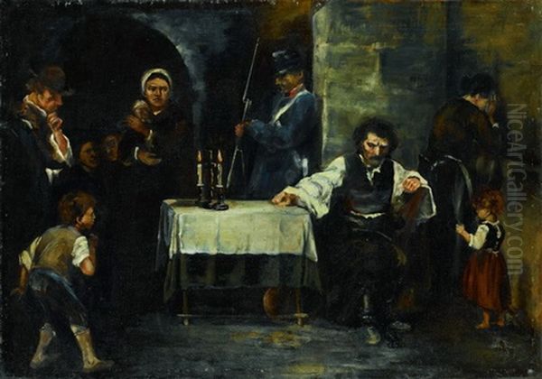 Studie Zu Dem Gemalde Die Gefangenenzelle Oil Painting by Mihaly Munkacsy