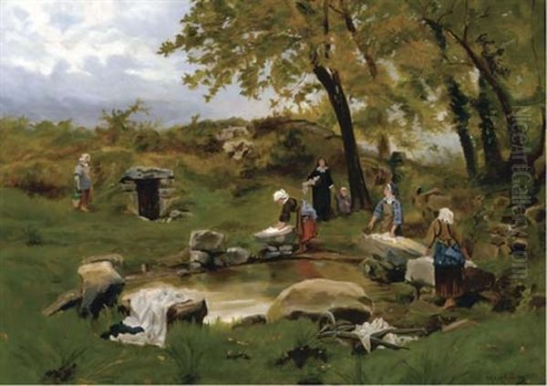 At The Laundry Oil Painting by Mihaly Munkacsy