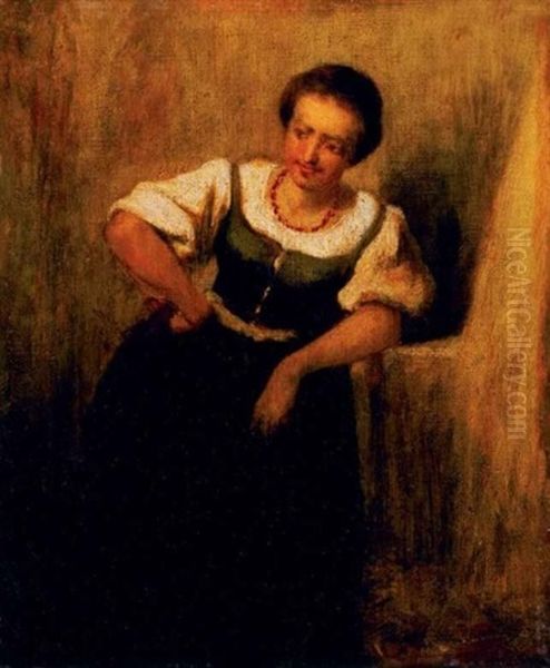 Noi Alak - Tanulmany A Lakodalmi Hivogarok-hoz (female Figure) Oil Painting by Mihaly Munkacsy