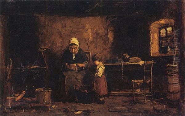 Peeling Potatoes Oil Painting by Mihaly Munkacsy