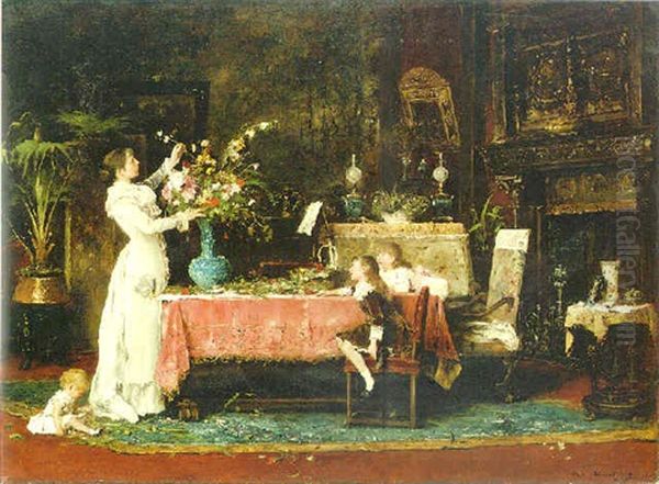 The Flower Arrangement Oil Painting by Mihaly Munkacsy