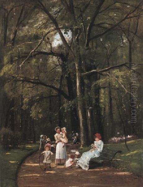 Promenade Dans Le Parc Monceau Oil Painting by Mihaly Munkacsy