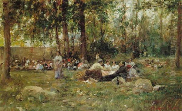 Picnic Oil Painting by Mihaly Munkacsy