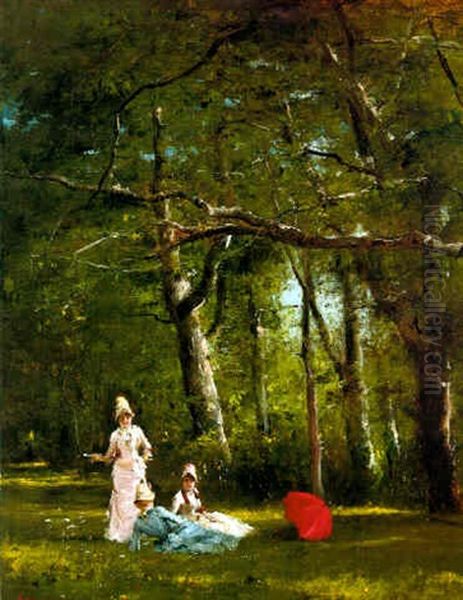 Un Moment De Repos Pendant Une Promenade Oil Painting by Mihaly Munkacsy