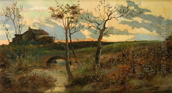 Paisaje Con Puente Oil Painting by Antonio Munoz Degrain