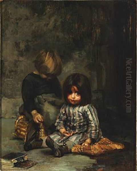 Two Small Spanish Kids Oil Painting by Antonio Munoz Degrain