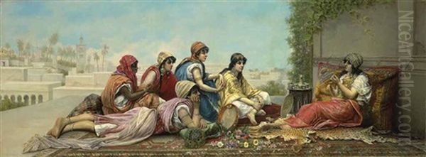 Storytelling In The Harem Oil Painting by Antonio Munoz Degrain