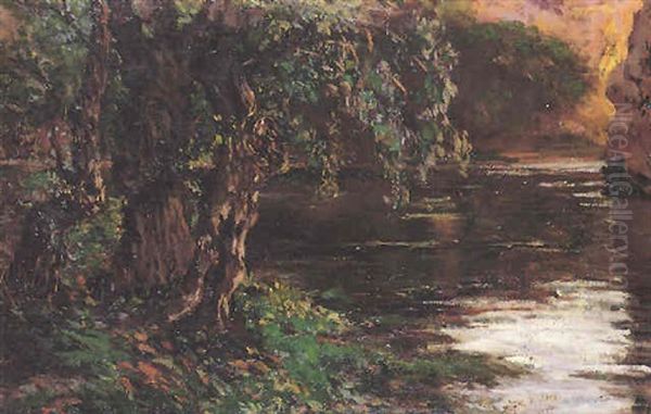 Arboles Sobre Un Rio Oil Painting by Antonio Munoz Degrain