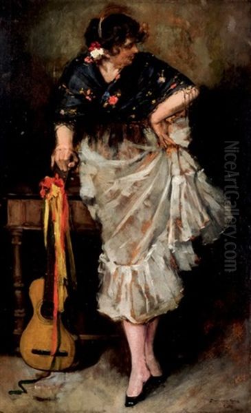 Dama Con Guitarra Oil Painting by Domingo Munoz y Cuesta