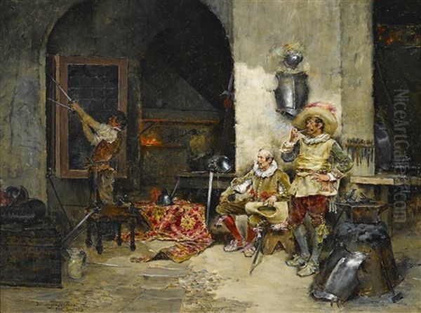 At The Armourer's Oil Painting by Domingo Munoz y Cuesta