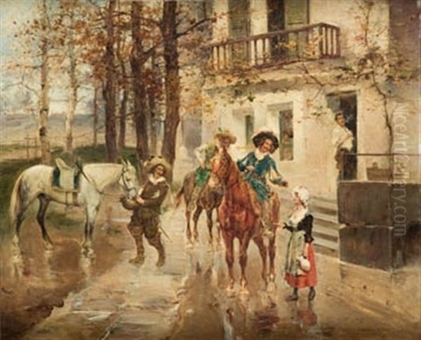 A La Salida Del Meson Oil Painting by Domingo Munoz y Cuesta