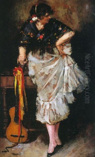 Dama Con Guitarra Oil Painting by Domingo Munoz y Cuesta