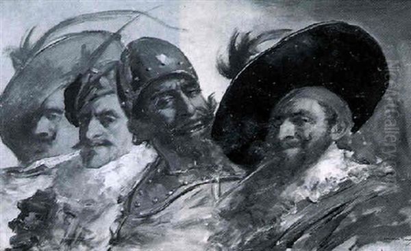 Tres Mosqueteros Y Un Soldado Oil Painting by Domingo Munoz y Cuesta