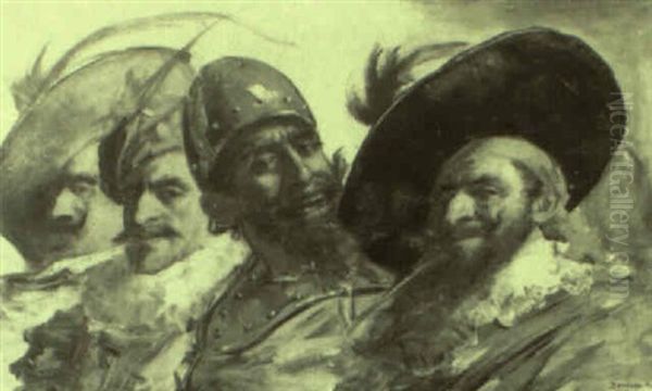 Tres Mosqueteros Y Un Soldado Oil Painting by Domingo Munoz y Cuesta